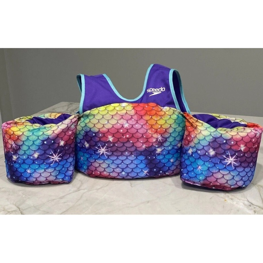 Speedo Child Life Vest With  Arm Floats  Kids Child 33-55 pounds Rainbow Mermaid